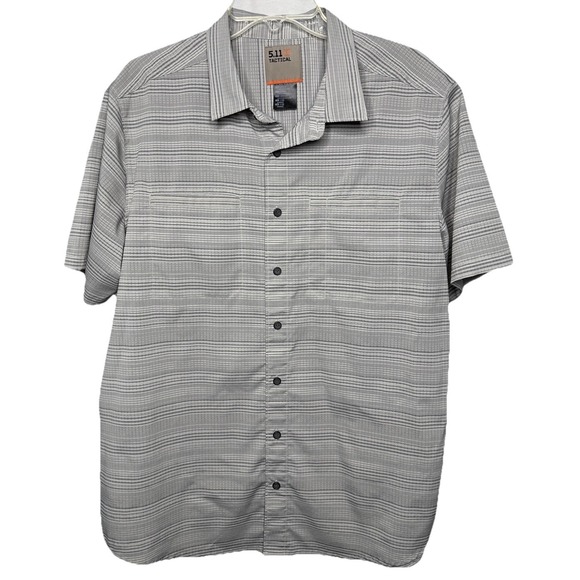 5.11 Tactical Shirt Men's Large Gray Striped Short Sleeve Button‎ Front Outdoor - Picture 2 of 7